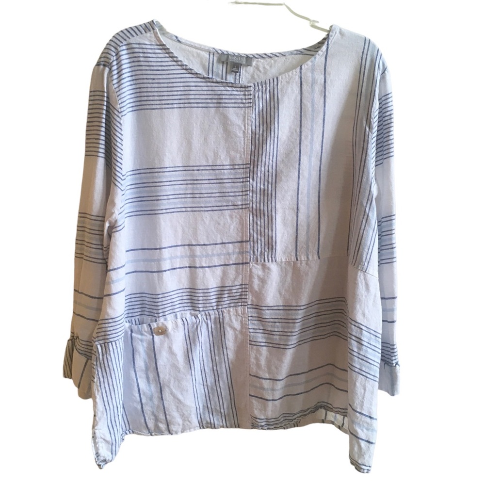 Habitat Blue and White Boxy 3/4 Sleeve Blouse